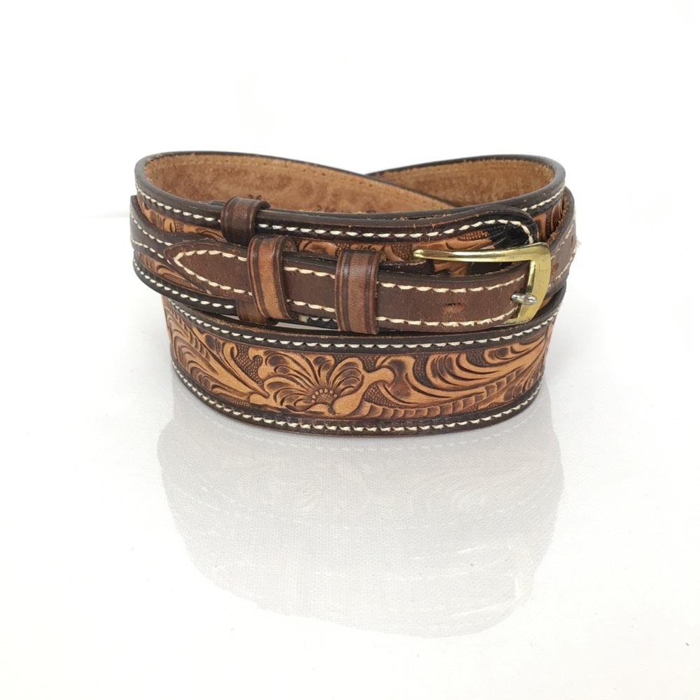 Tony Lama Tooled Leather Western Belt Brown Men’s Size 36 Cowboy Southwest